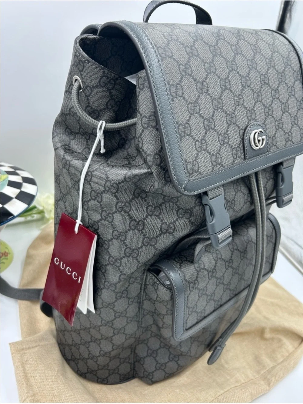 Unisex Gucci, GG supreme canvas backpack made in Italy NWT